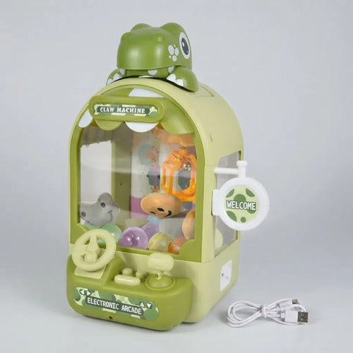 Máquina Garra Infantil Dinosaurio Peluches Usb 30cm Verde Verde