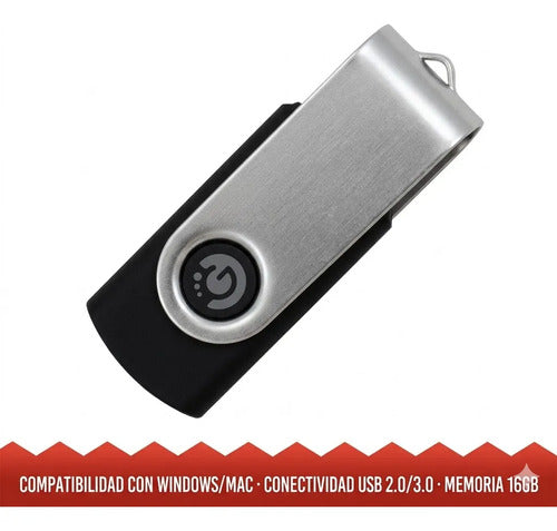 Pendrive Memoria Usb 16gb 3.0 Alta Velocidad Pc Mac Laptop Negro