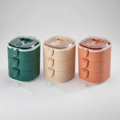 Lonchera Desmontable Triple Compartimiento Hermética 18.5cm Aleatorio