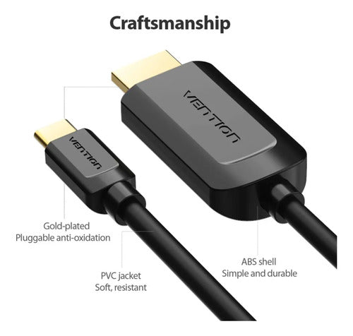 Cable Hdmi A Usb C Tipo C 4k Hd 1.5m Negro