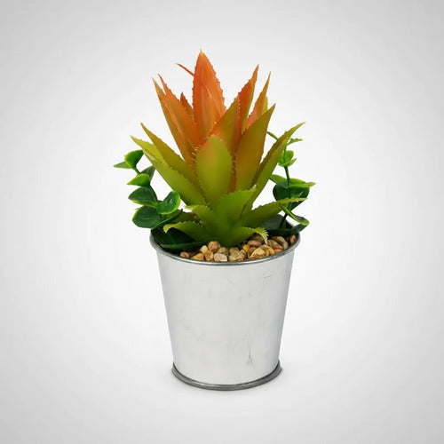 Maceta Plateada Con Planta Artificial 15x6cm Decorativa Aleatorio