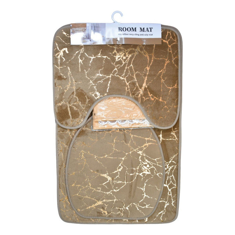 Set De Alfombras Y Cortina De Baño Diseño Marmol 4pcs.