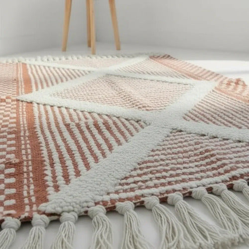 Alfombra Bohemia Algodón Decorativa 60x90 Geométrica Boho 90 Cm 60 Cm Terracota