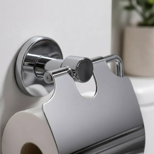 Soporte Portarrollos Baño Tapa Papel Higiénico Pared Plateado
