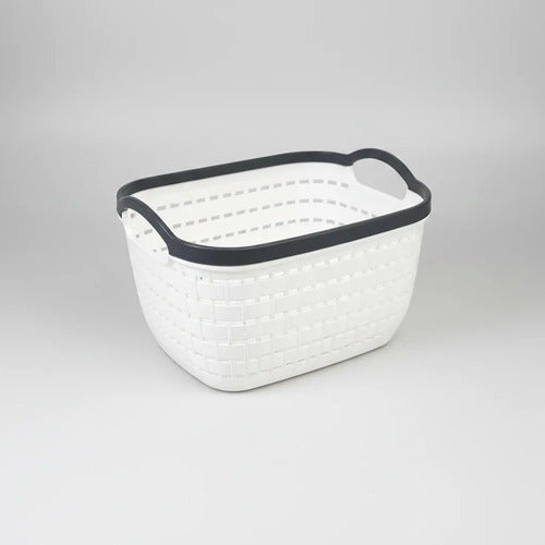 Canasto Plástico Multiuso Organizador Con Asas 24x18x12cm Blanco