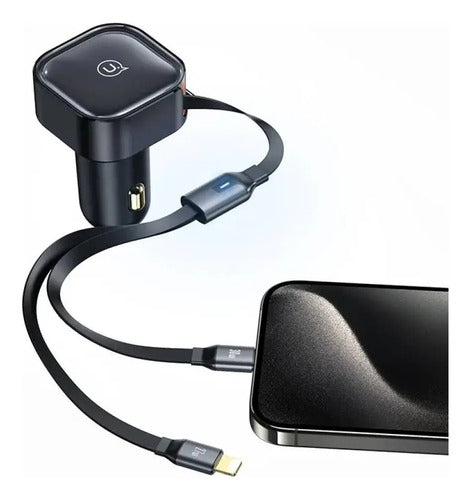 Cargador De Auto Retractil Usb C Tipo C Con Cables 30w Negro