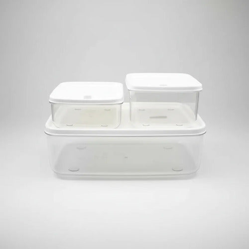 Set Recipientes Acrilicos Cocina Tapa Pack X3 Frasco Blanco