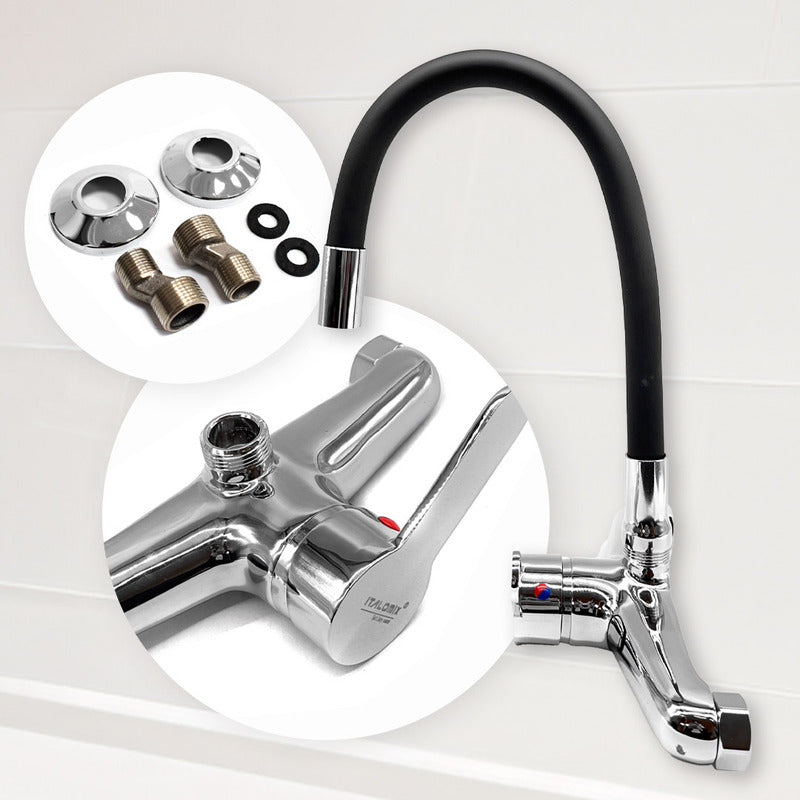 Grifo Monocomando 20cm Flexible Cocina Cromado Mesada Pared
