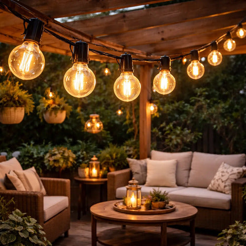 Guirnalda Guía Luces Led Cálidas Exterior 7.5m 25 + 2 Focos Cálido / Ámbar