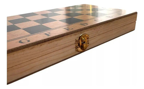 Juego De Mesa 3en1 24cm Ajedrez Damas Backgammon Madera 5002