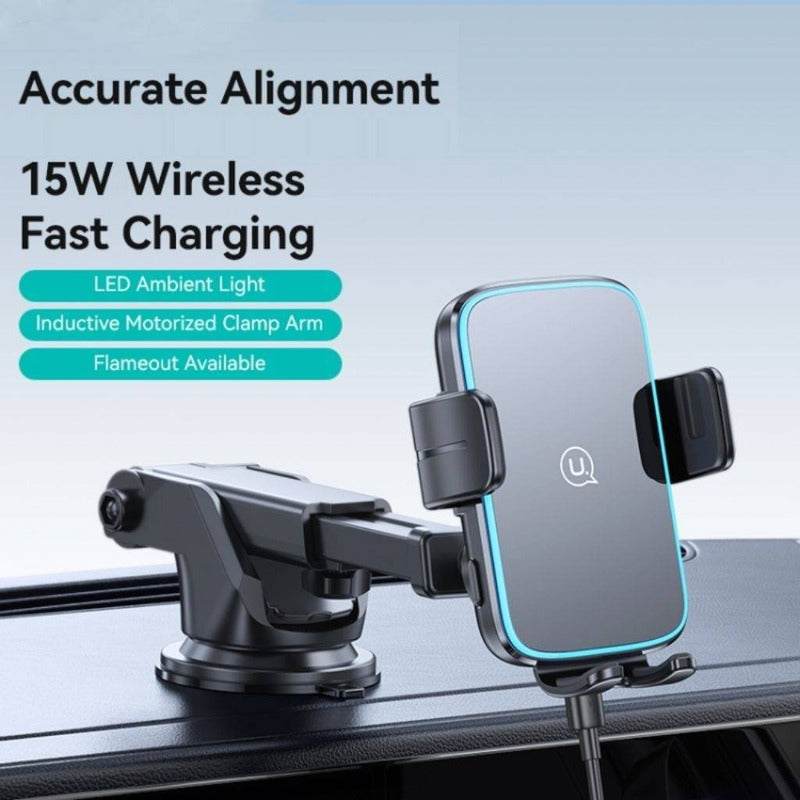 Cargador De Auto Inalambrico Soporte Celular 15w Con Ventosa