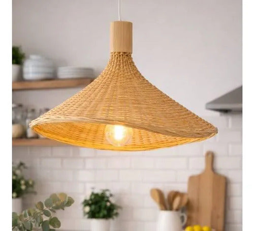 Pantalla Lampara Colgante Ratan Rustico Premium Hogar Actual Amarillo