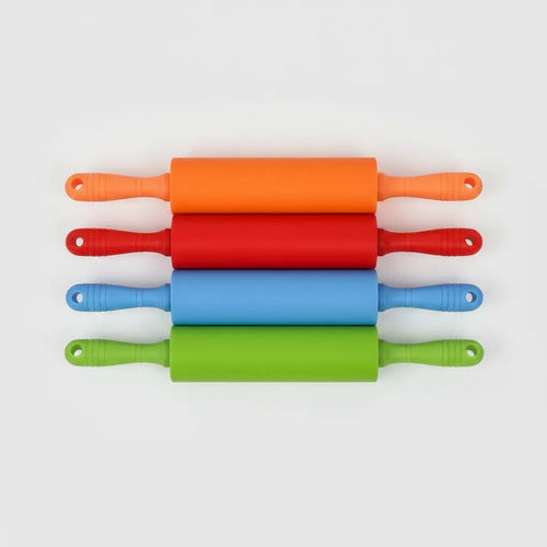 Rodillo Palo De Amasar Silicona Reposteria 39cm Cocina Rojo