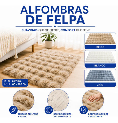 Alfombra Felpa Decorativa Relieves Suave 60x120cm Afelpada 1.2 M 60 Cm Gris