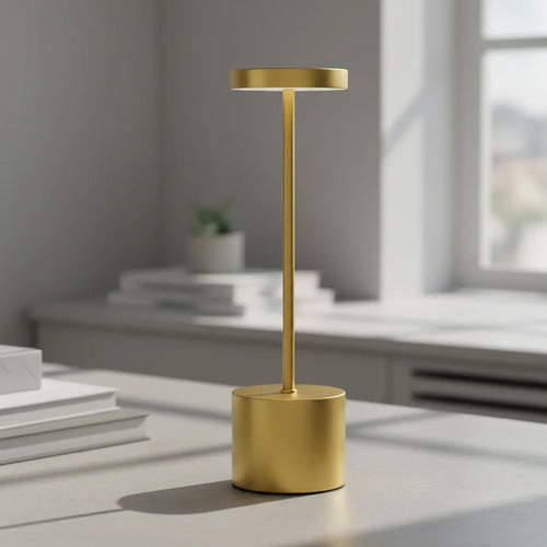 Lampara Luz Gold Led Velador Usb Touch Recargable Tactil Dorado Blanco