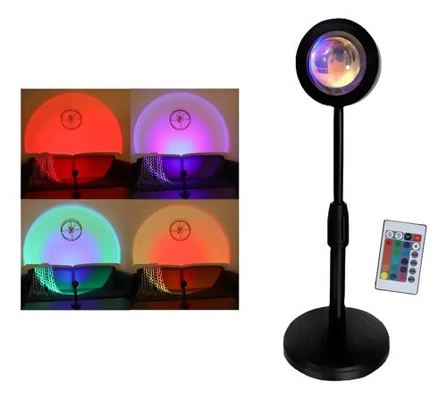 Lampara Proyector Atardecer Sunset Usb Rgb Con Control Negro Rgb