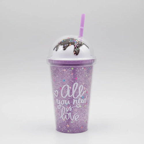 Vaso Acrílico Helado Doble Pared Sorbito 450ml Tapa Lila