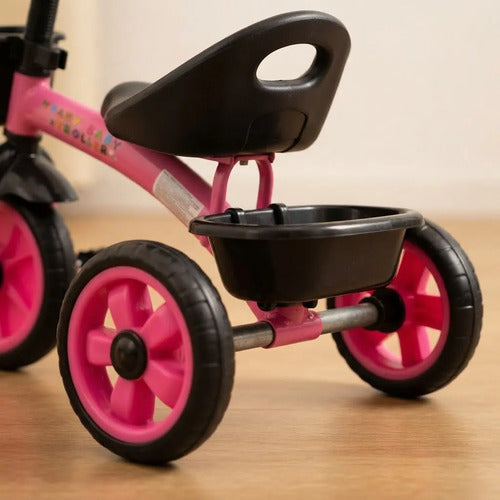 Triciclo Bicicleta Infantil 3 Ruedas Pedales 2 Canasto Acero Rosa