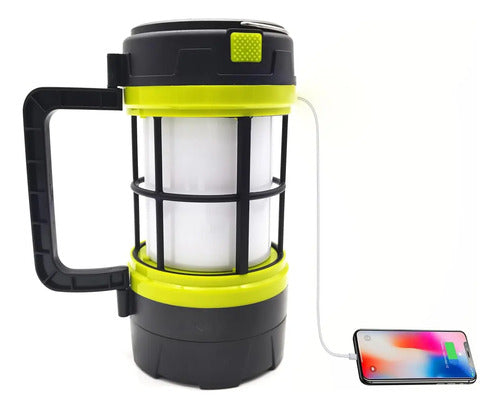 Farol Linterna Recargable Foco Solar Camping Con Cable Usb Negro
