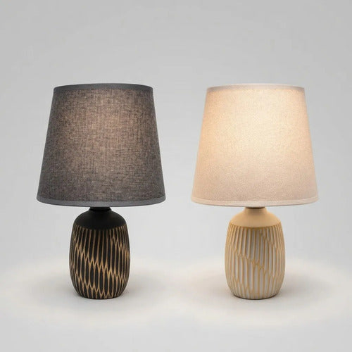 Lámpara Mesa Cerámica Decorativa Pantalla 33cm Velador Beige