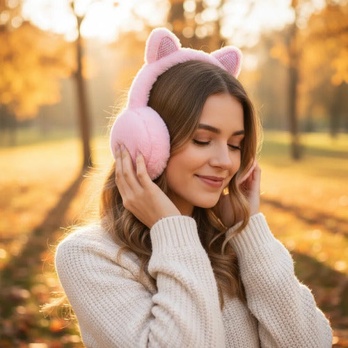 Auriculares Inalámbricos Peluche Orejas Gato V5.3 Rosa Rosa