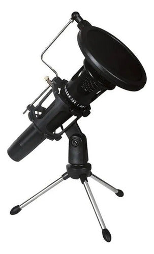 Microfono Estudio Pc Filtro Antipop Tripode Streaming Voz Negro