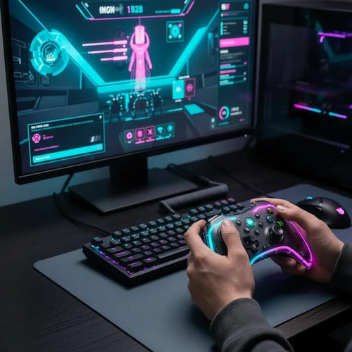 Joystick Inalambrico Compatible Con Consolas Pc Android Rgb Cristal Transparente
