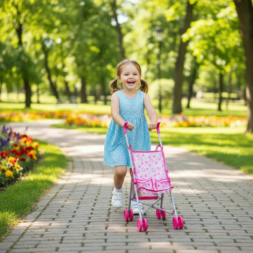 Set Infantil Coche Hamaca Silla Para Muñecas 3 Piezas Rosa