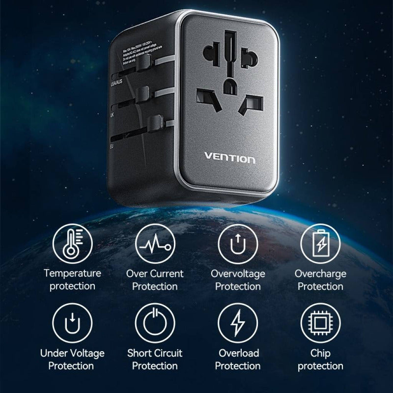 Cargador De Viaje Universal Usb Tipo C + Usb Negro