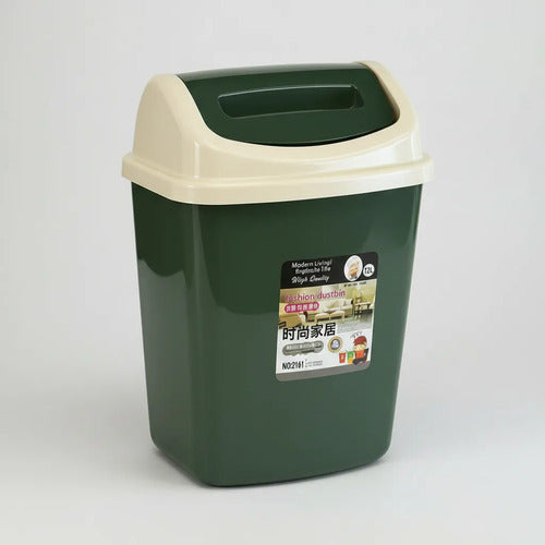 Papelera Plástica Cesto Residuos Basurero Tapa Vaivén 12l Verde