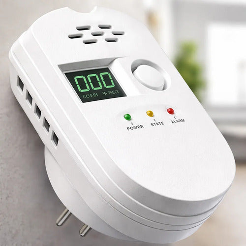 Detector Sensor Gas Enchufable Alarma Sonora Display Lcd Blanco