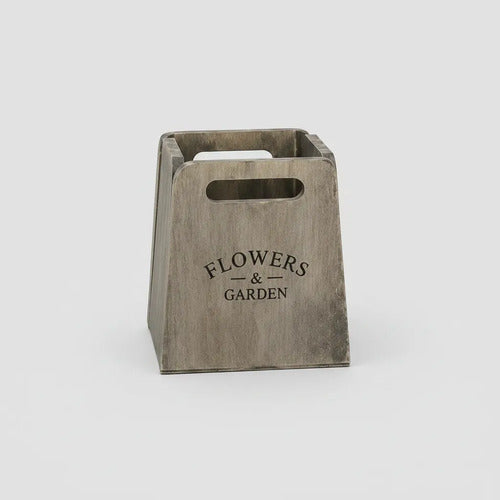 Maceta Rústica Madera Decorativa Asa 12x12x15cm Rectangular Blanco