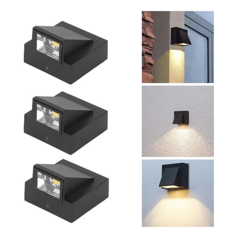 Set X3 Foco Pared Aplique Exterior Lampara Jardin Luminaria
