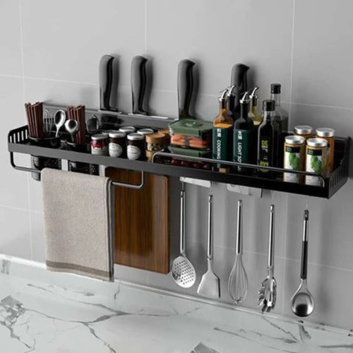 Organizador Cubiertos Cocina De Pared Estante Especiero Negro