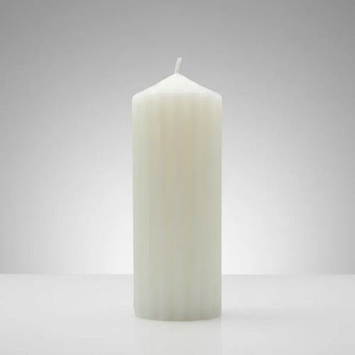 Vela Cera Acanalada Decorativa 20x7cm Cilindrica Fragancia Blanco