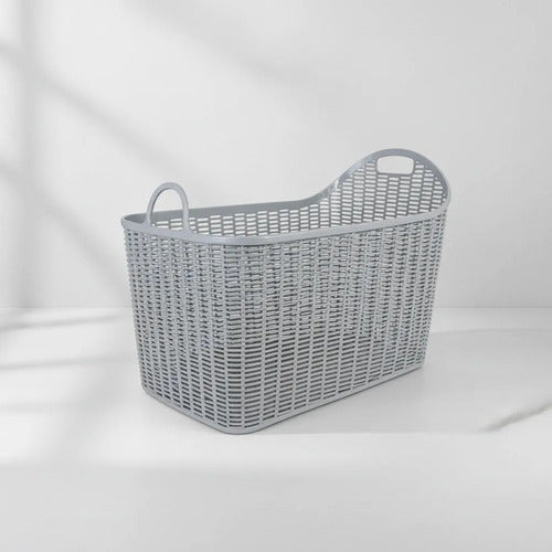 Canasto/cesto Asas Organizador Plástico Calado Multiuso 51cm Gris