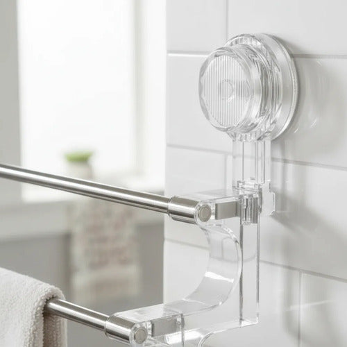 Porta Toalla Toallero Baño Ventosas 58x21cm Doble Barra Baño Plateado