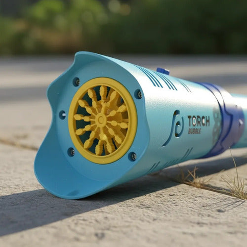 Pistola Lanzador Burbujas Led Depósito Pilas Aa Infantil Celeste