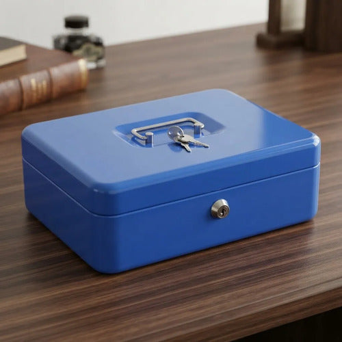 Caja Seguridad Metálica 30x24x9cm Llave Bandeja Removible Azul