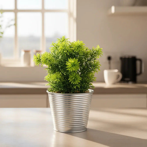 Maceta Metal Planta Artificial Decorativa Repisa Jardín Casa Plateado