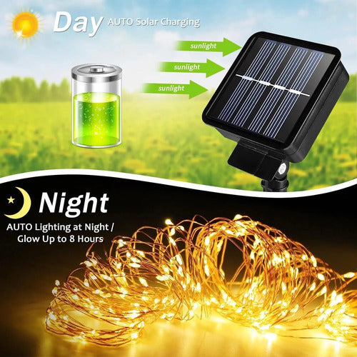 Guia Solar Guirnalda Luces Led Calidas Lamparas Decorar 10mt Cálida