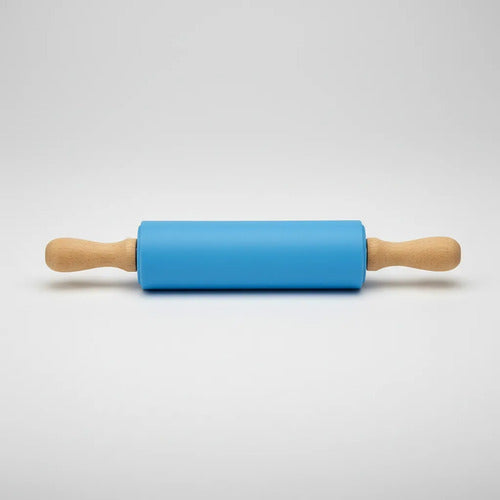 Rodillo Palo Amasar Silicona Madera Y Silicona 25cm Mango Verde