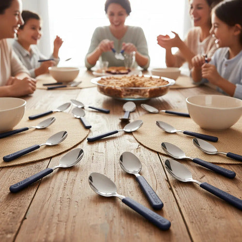 Cucharas Mesa Pack Set X12 Unidades Azul Cocina Postre Azul