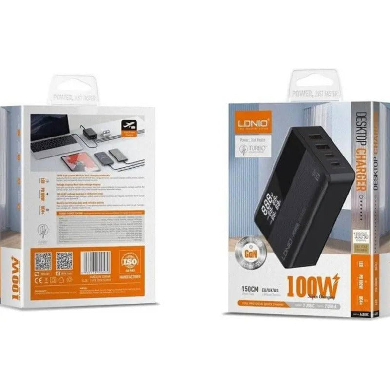 Cargador De Pared 100w Gan Con Carga Rapida 2 Usb + Tipo C