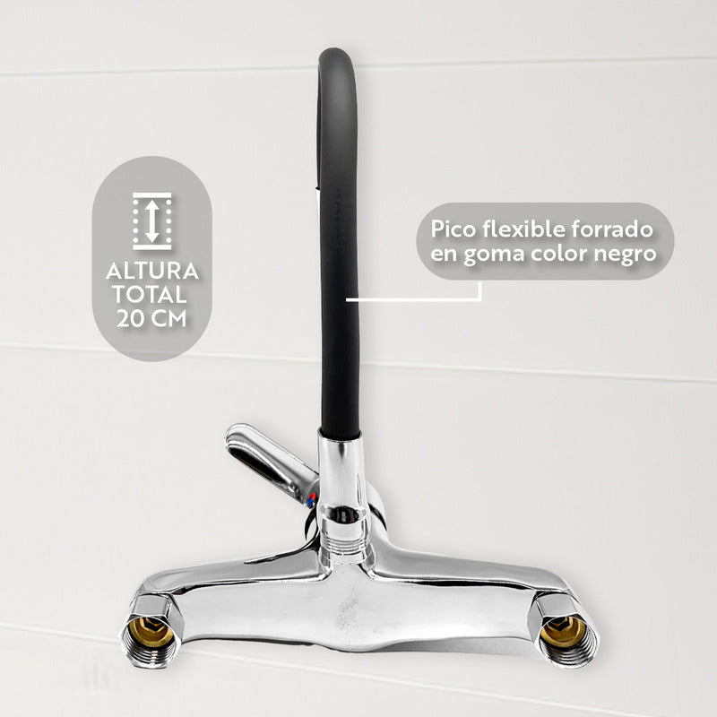 Grifo Monocomando 20cm Flexible Cocina Cromado Mesada Pared