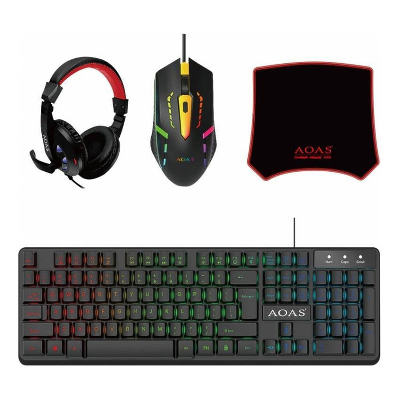 Combo Teclado Mouse Auricular Y Mousepad Con Cable Gamer