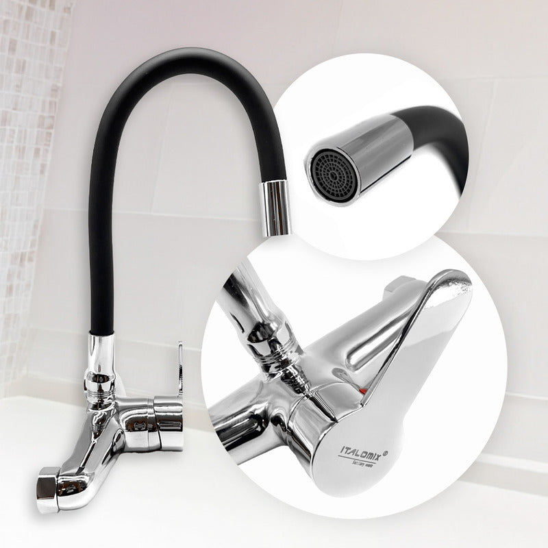 Grifo Monocomando 20cm Flexible Cocina Cromado Mesada Pared