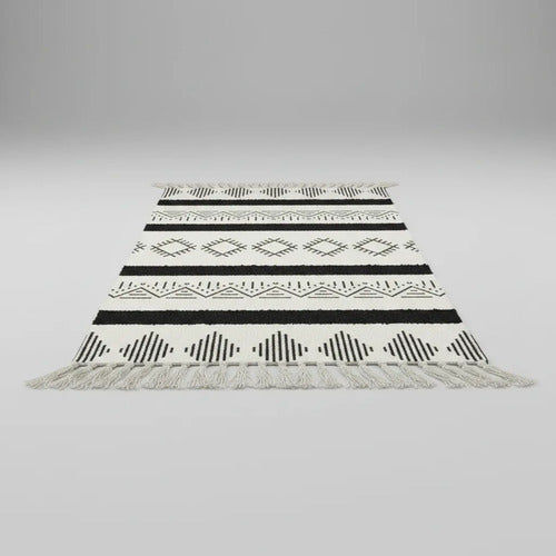 Alfombra Bohemia Decorativa Algodón Flecos Geométrica 140cm 140 M 60 M Aleatorio