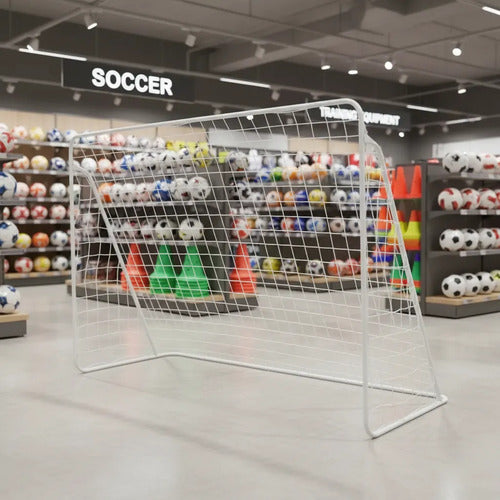 Arco De Fútbol Acero Resistente Red Y Estacas 213x150x75cm Blanco