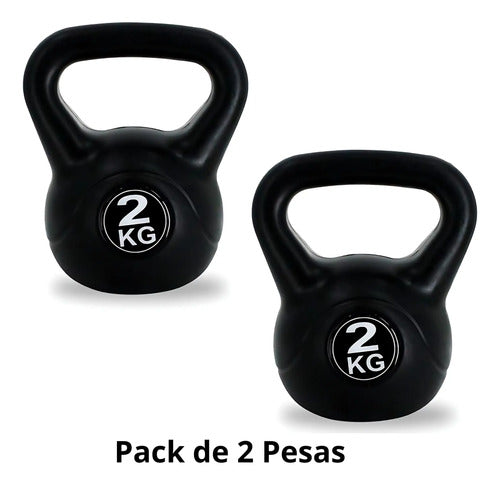 Pack De 2 Pesa Rusa Mancuerna Ejercicio Gym 4 Kilos Total Negro
